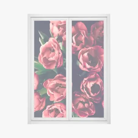 Adesivo per finestra mazzo di tulipani rosa su sfondo scuro • Wallissimo®