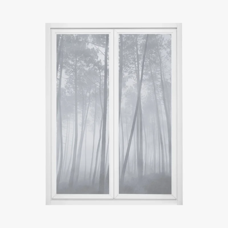 Adesivo per finestra foresta di pini nella nebbia notturna