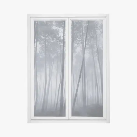 Adesivo per finestra foresta di pini nella nebbia notturna • Wallissimo®