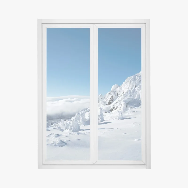 Adesivo per finestra panorama invernale dalle cime innevate