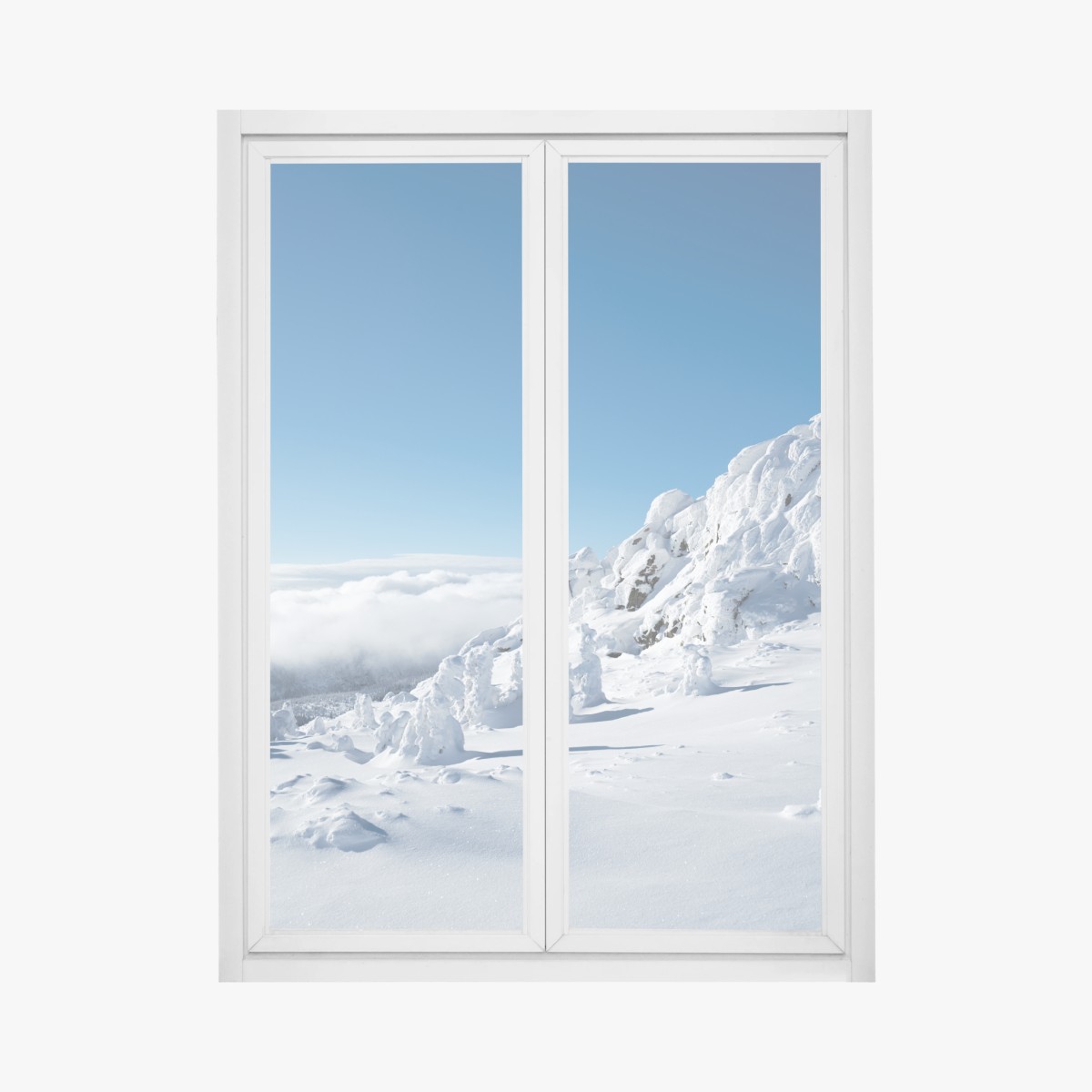 Adesivo per finestra panorama invernale dalle cime innevate • Wallissimo®
