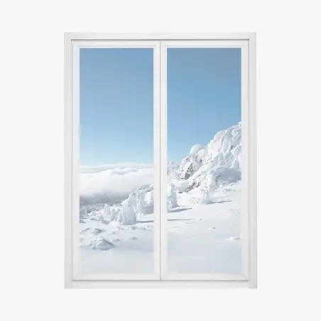 Adesivo per finestra panorama invernale dalle cime innevate • Wallissimo®