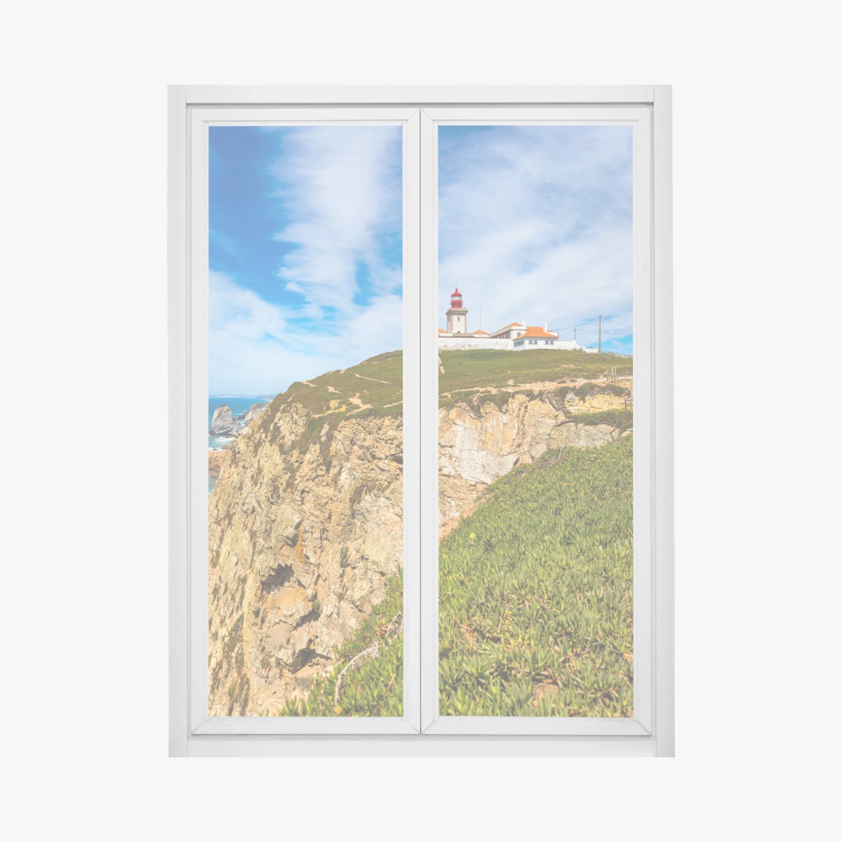 Adesivo per finestra faro di Cabo da Roca sulle scogliere atlantiche • Wallissimo®
