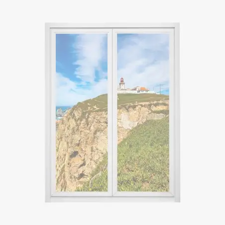 Adesivo per finestra faro di Cabo da Roca sulle scogliere atlantiche • Wallissimo®