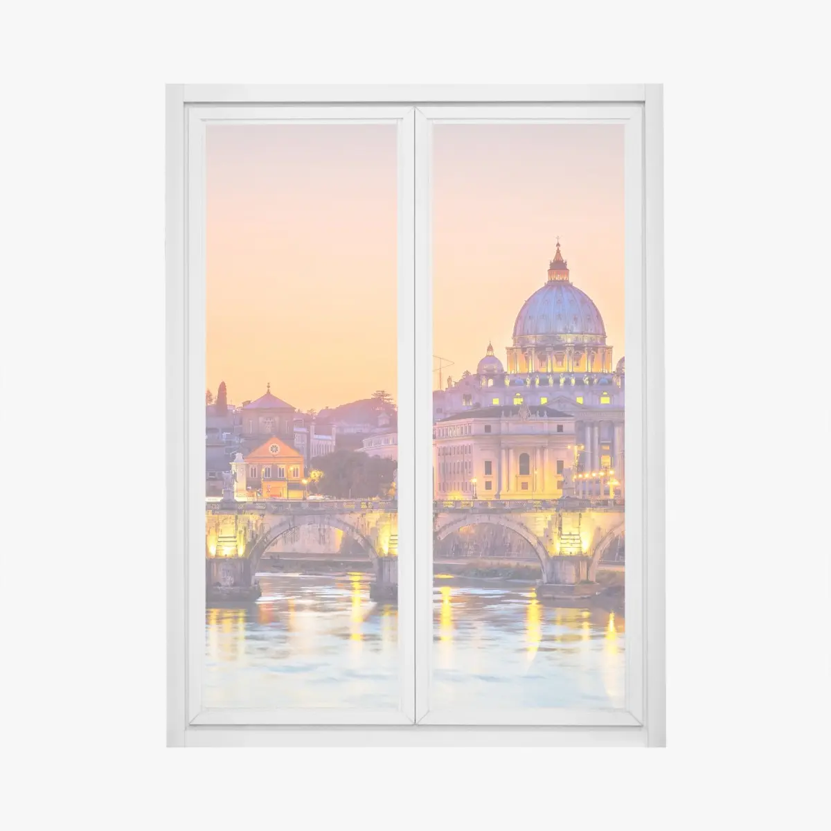 Adesivo per finestra panorama al tramonto di Roma con la cupola di San Pietro • Wallissimo®