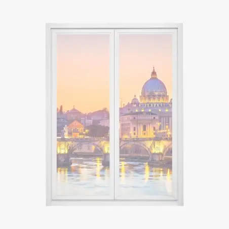Adesivo per finestra panorama al tramonto di Roma con la cupola di San Pietro • Wallissimo®