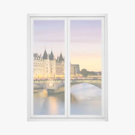 Adesivo per finestra tramonto romantico a Parigi sul ponte • Wallissimo®