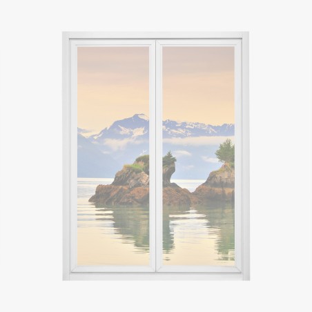 Adesivo per finestra riflessi di isolotti al tramonto • Wallissimo®