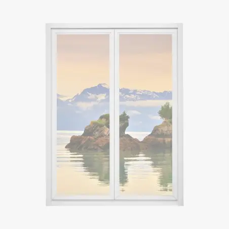 Adesivo per finestra riflessi di isolotti al tramonto • Wallissimo®