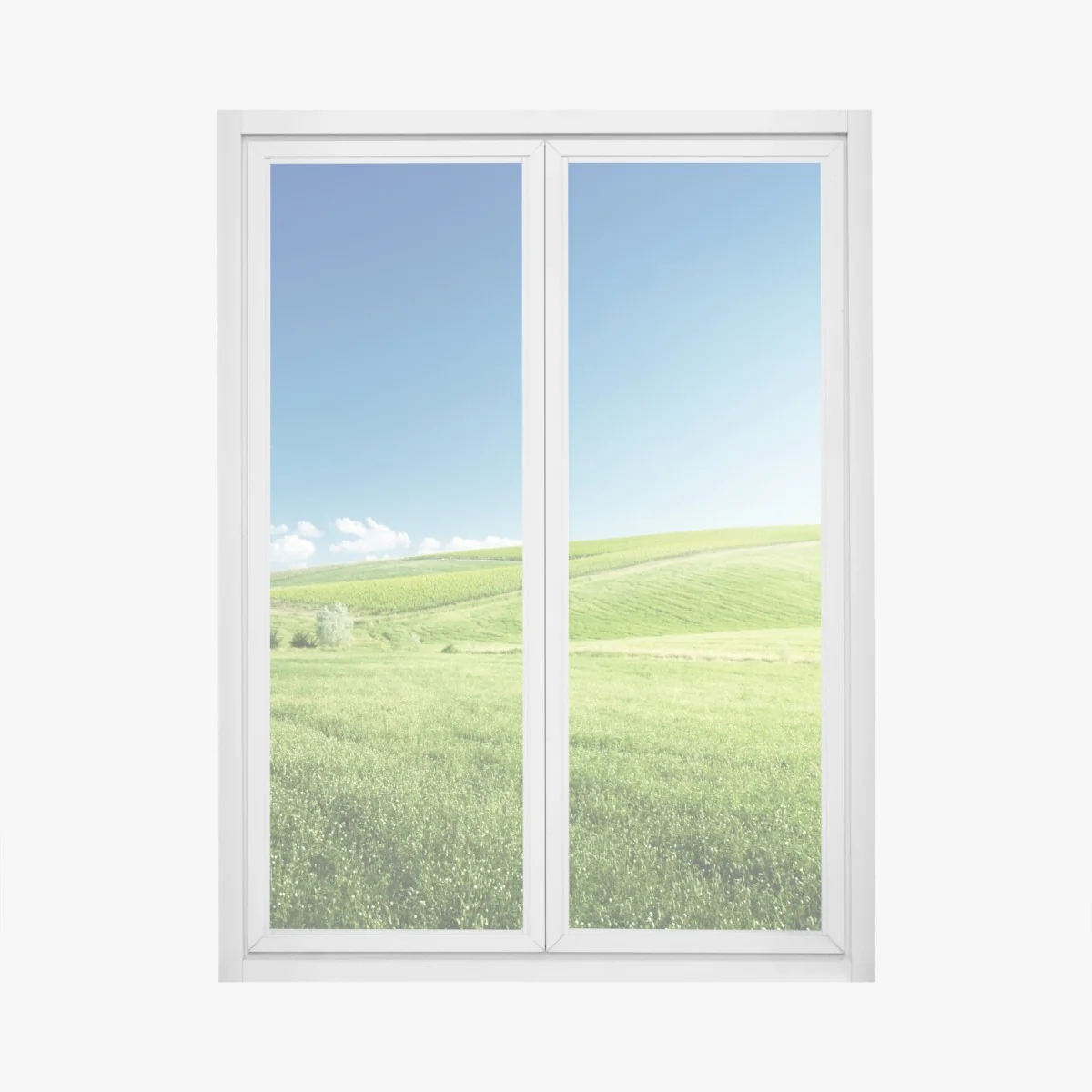 Adesivo per finestra colline verdi e cielo sereno • Wallissimo® Adesivo per finestra colline verdi e cielo sereno • Wallissimo®