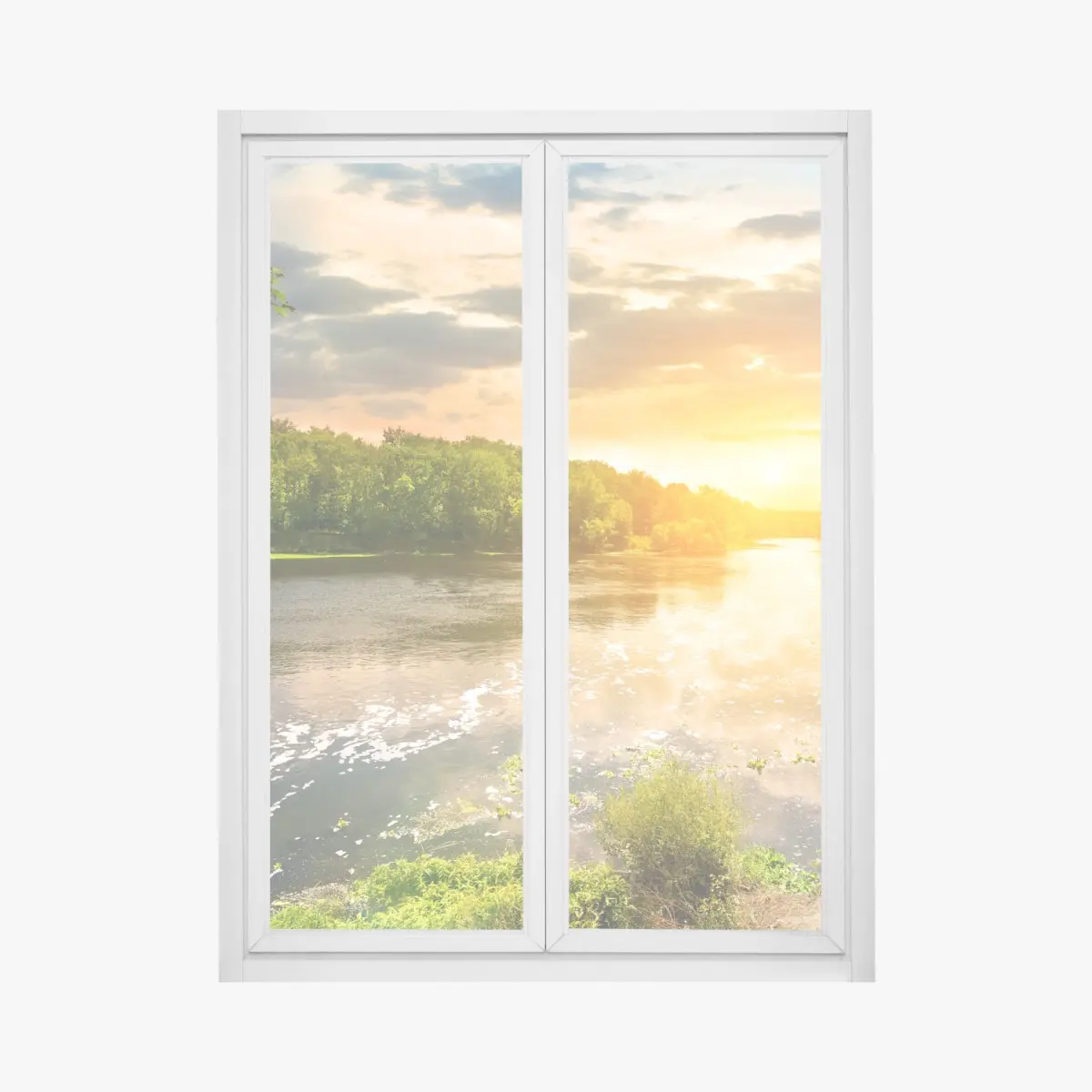 Adesivo per finestra tramonto dorato sul fiume • Wallissimo®