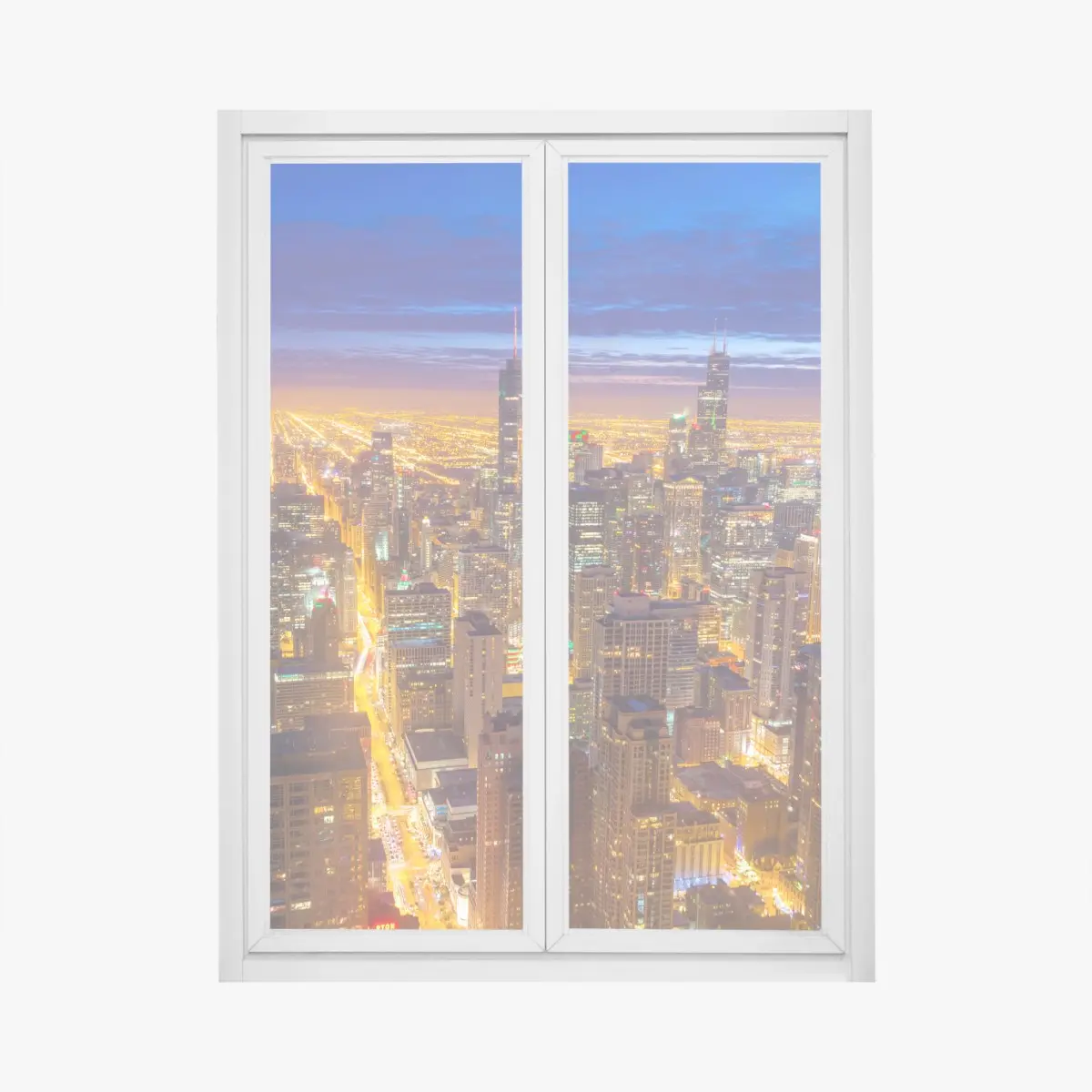 Adesivo per finestra skyline notturno di Chicago al crepuscolo • Wallissimo®