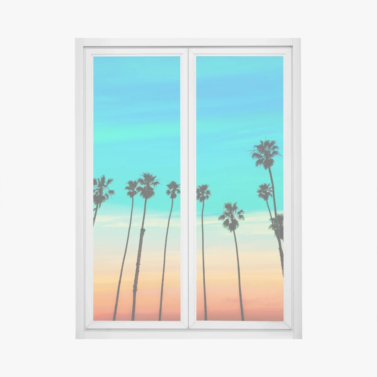 Adesivo per finestra tramonto a Santa Barbara con filari di palme • Wallissimo® Adesivo per finestra tramonto a Santa Barbara con filari di palme • Wallissimo®