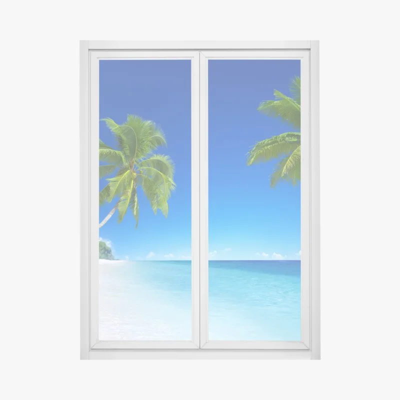 Adesivo per finestra paradiso tropicale con palme e mare turchese