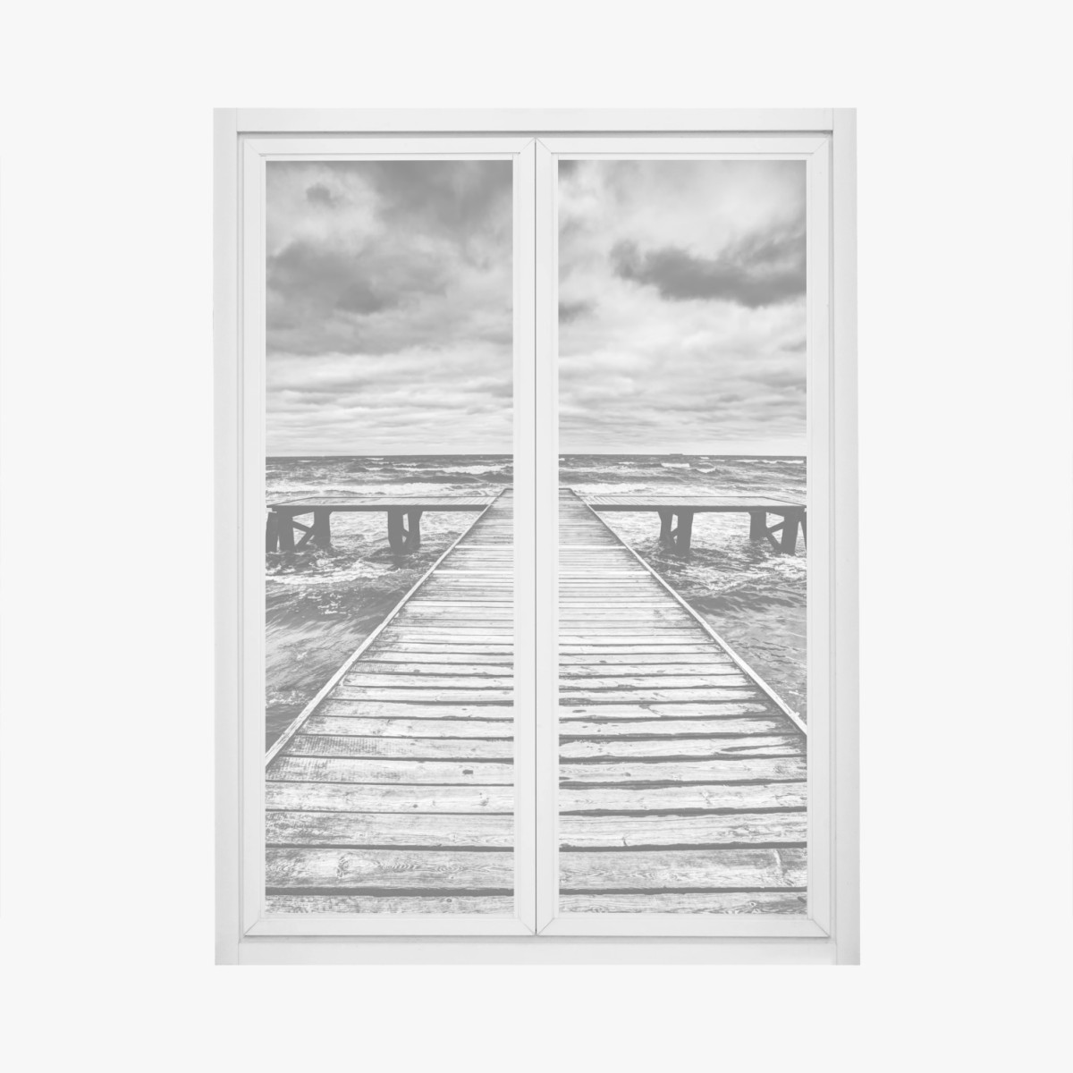 Adesivo per finestra molo sul mare tempestoso • Wallissimo®