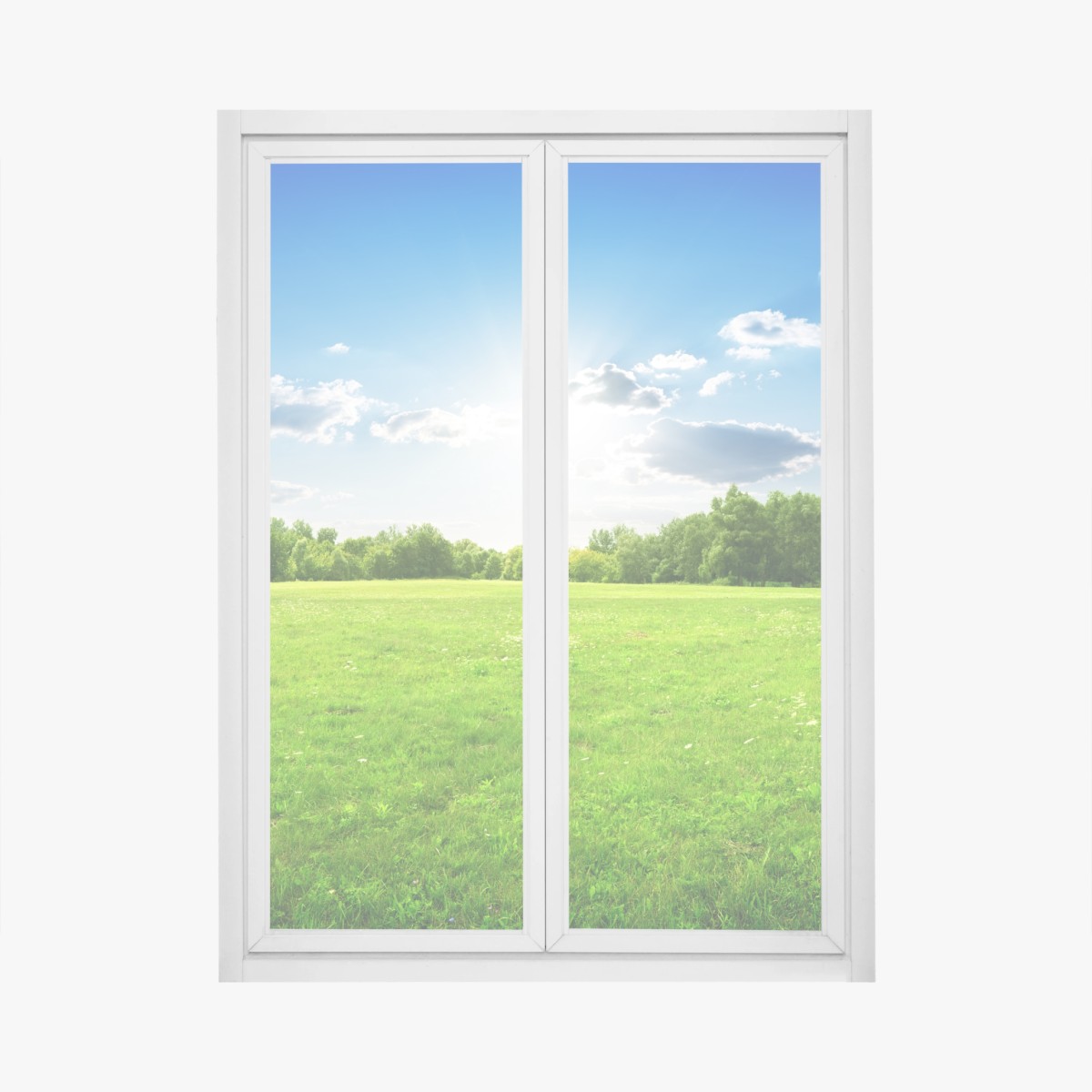 Adesivo per finestra prato verde sotto cielo azzurro • Wallissimo®