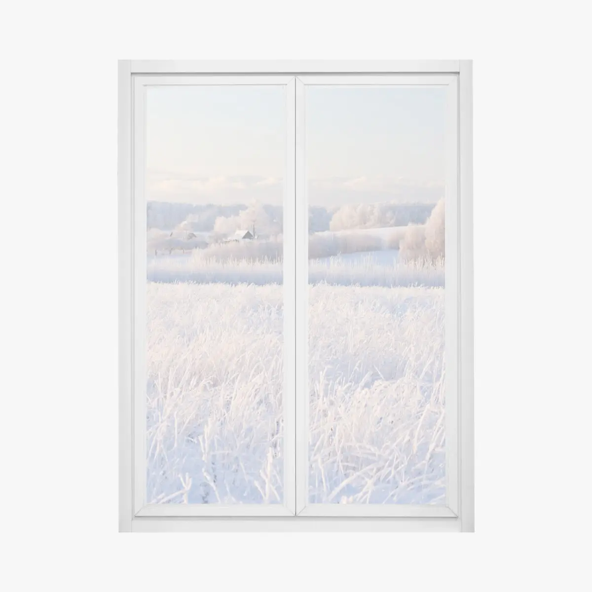 Adesivo per finestra alba invernale sulla campagna ghiacciata • Wallissimo®