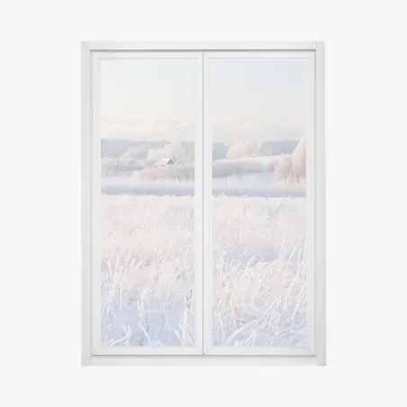 Adesivo per finestra alba invernale sulla campagna ghiacciata • Wallissimo®