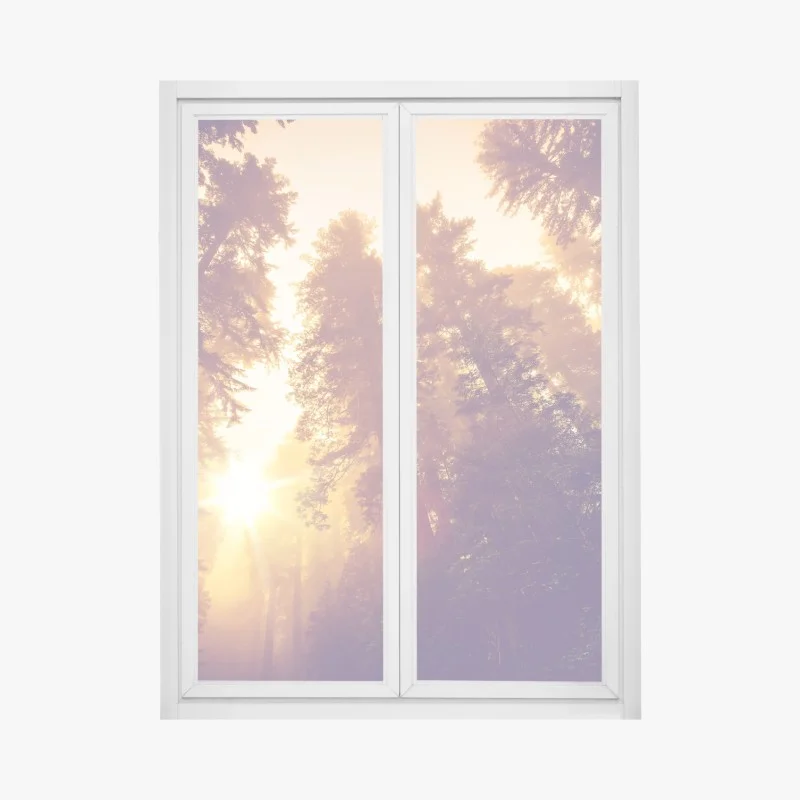 Adesivo per finestra foresta incantata al chiarore dorato