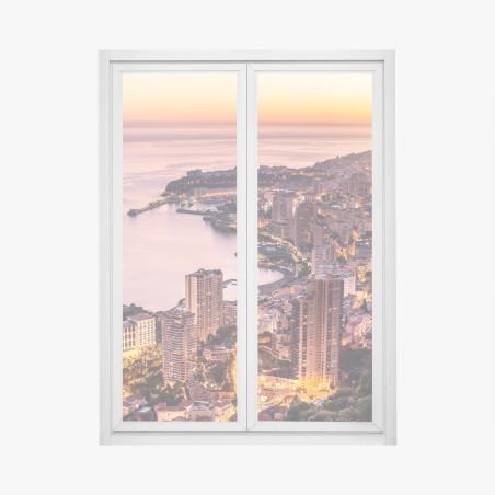 Adesivo per finestra tramonto sulla baia urbana illuminata • Wallissimo®