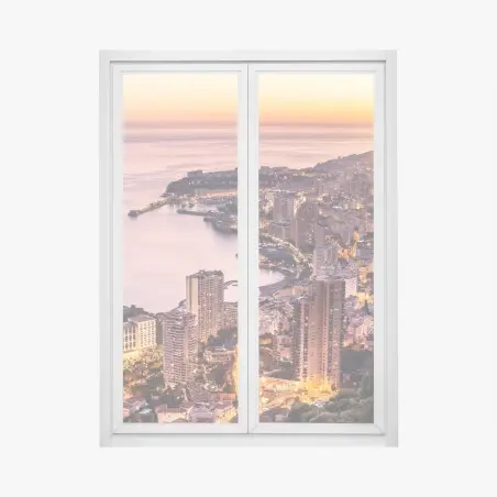 Adesivo per finestra tramonto sulla baia urbana illuminata • Wallissimo®