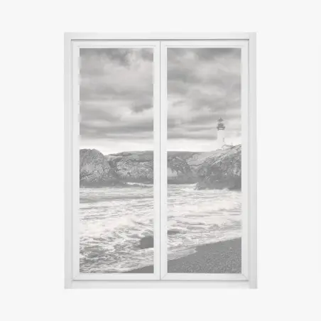 Adesivo per finestra faro di Yaquina Bay sulla costa tempestosa • Wallissimo®
