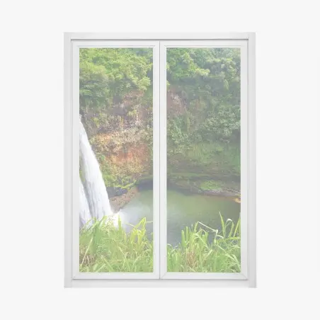 Adesivo per finestra cascata gemella nella foresta tropicale • Wallissimo®