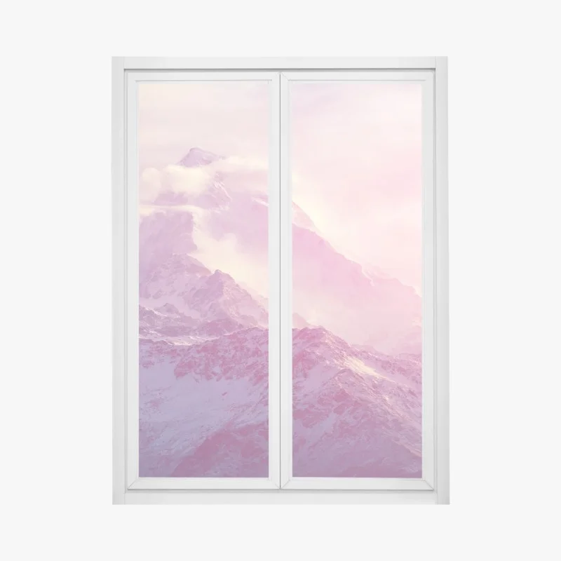 Adesivo per finestra montagna rosa al crepuscolo