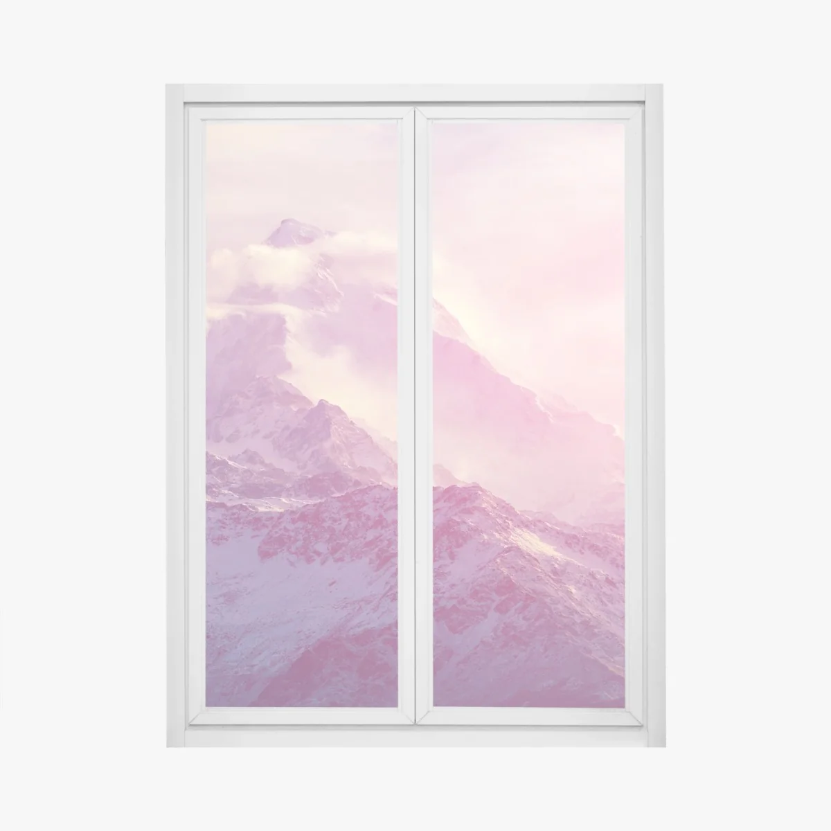 Adesivo per finestra montagna rosa al crepuscolo • Wallissimo® Adesivo per finestra montagna rosa al crepuscolo • Wallissimo®