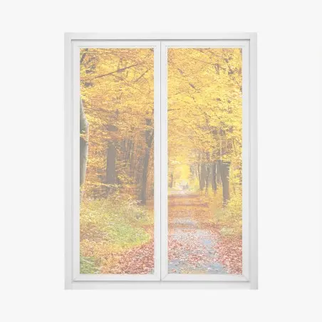 Adesivo per finestra sentiero autunnale tra gli alberi dorati • Wallissimo®