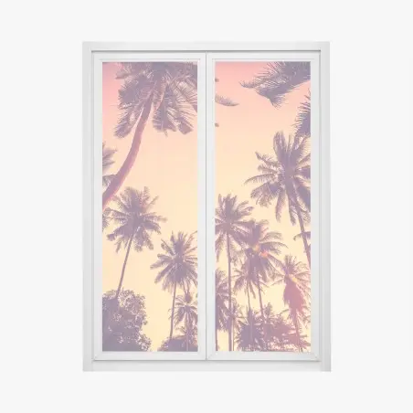 Adesivo per finestra tramonto tropicale tra le palme • Wallissimo®