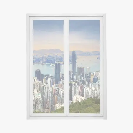 Adesivo per finestra vista panoramica di Hong Kong al tramonto • Wallissimo®