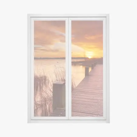 Adesivo per finestra alba dorata sul lago di Amsterdam • Wallissimo®