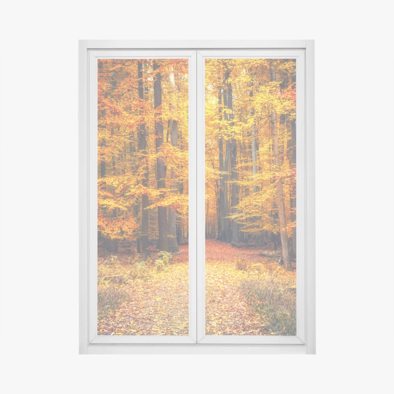 Adesivo per finestra sentiero nel bosco autunnale dorato