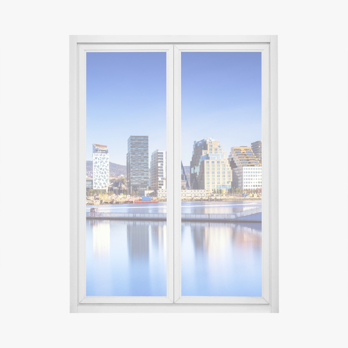 Adesivo per finestra panorama urbano sul waterfront moderno • Wallissimo®