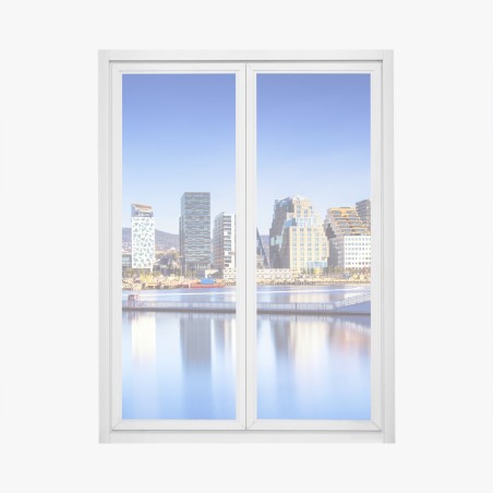Adesivo per finestra panorama urbano sul waterfront moderno • Wallissimo®