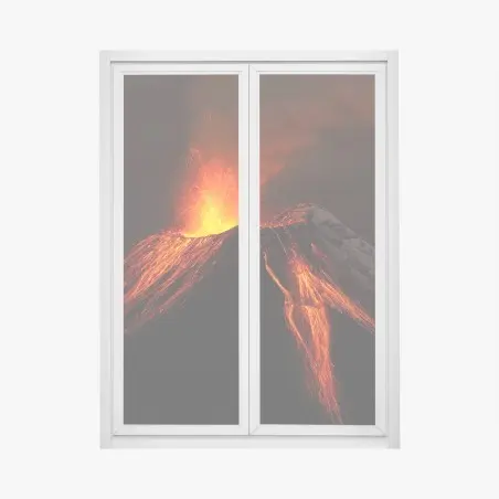 Adesivo per finestra vulcano in eruzione: cascata di lava • Wallissimo®