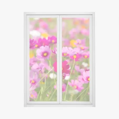 Adesivo per finestra campo di cosmee rosa • Wallissimo®