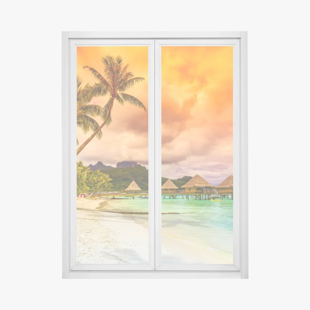 Adesivo per finestra tramonto tropicale a Bora Bora con Monte Otemanu • Wallissimo® Adesivo per finestra tramonto tropicale a Bora Bora con Monte Otemanu • Wallissimo®