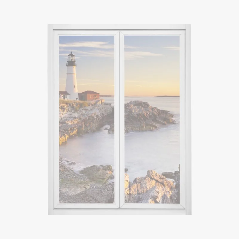 Adesivo per finestra faro all'alba a Portland Head, Maine