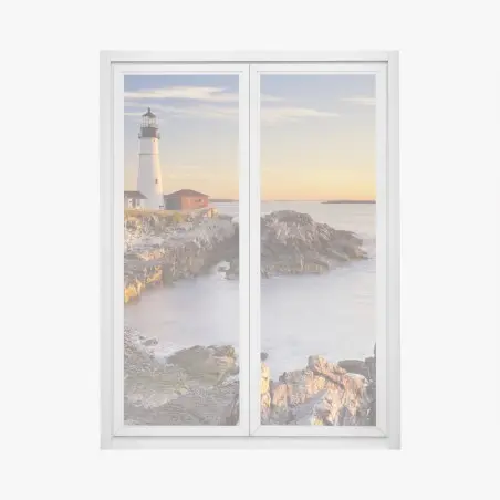 Adesivo per finestra faro all'alba a Portland Head, Maine • Wallissimo®