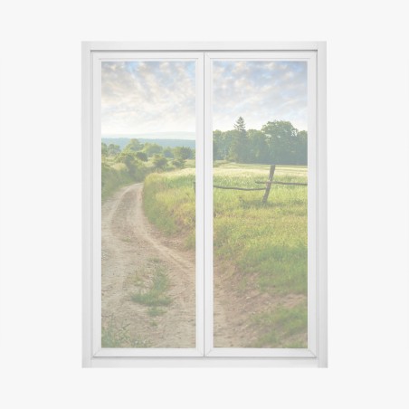 Adesivo per finestra sentiero di campagna nella luce dorata • Wallissimo®