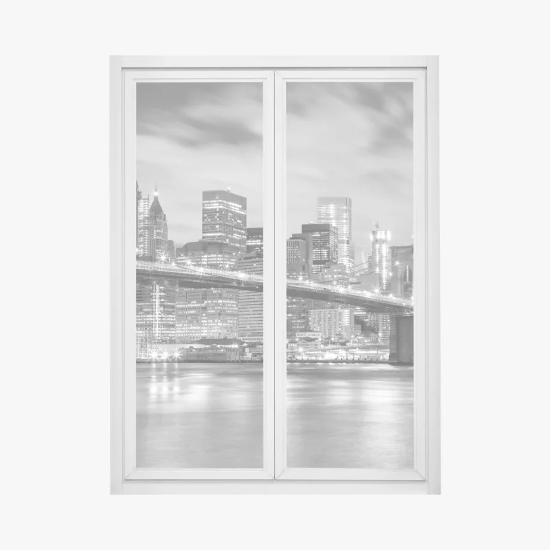 Adesivo per finestra notturno di Manhattan con il ponte di Brooklyn