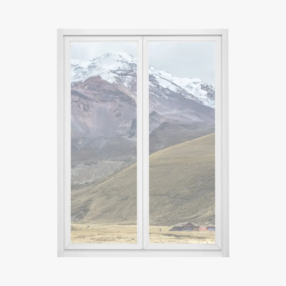 Adesivo per finestra paesaggio montano con vette innevate • Wallissimo®