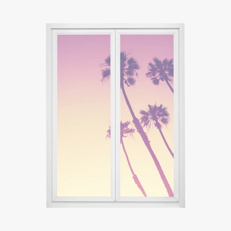 Adesivo per finestra tramonto californiano con palme di San Diego