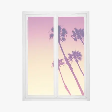 Adesivo per finestra tramonto californiano con palme di San Diego • Wallissimo®