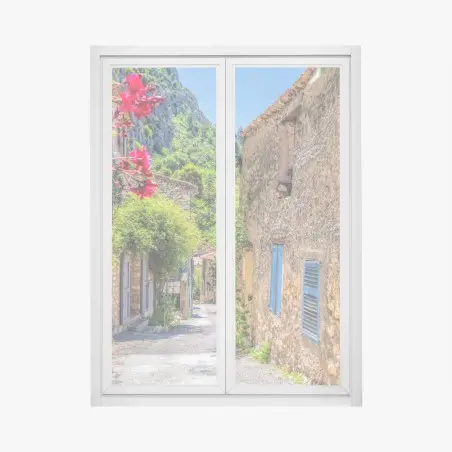 Adesivo per finestra vicolo fiorito a Moustiers-Sainte-Marie, Provenza • Wallissimo®