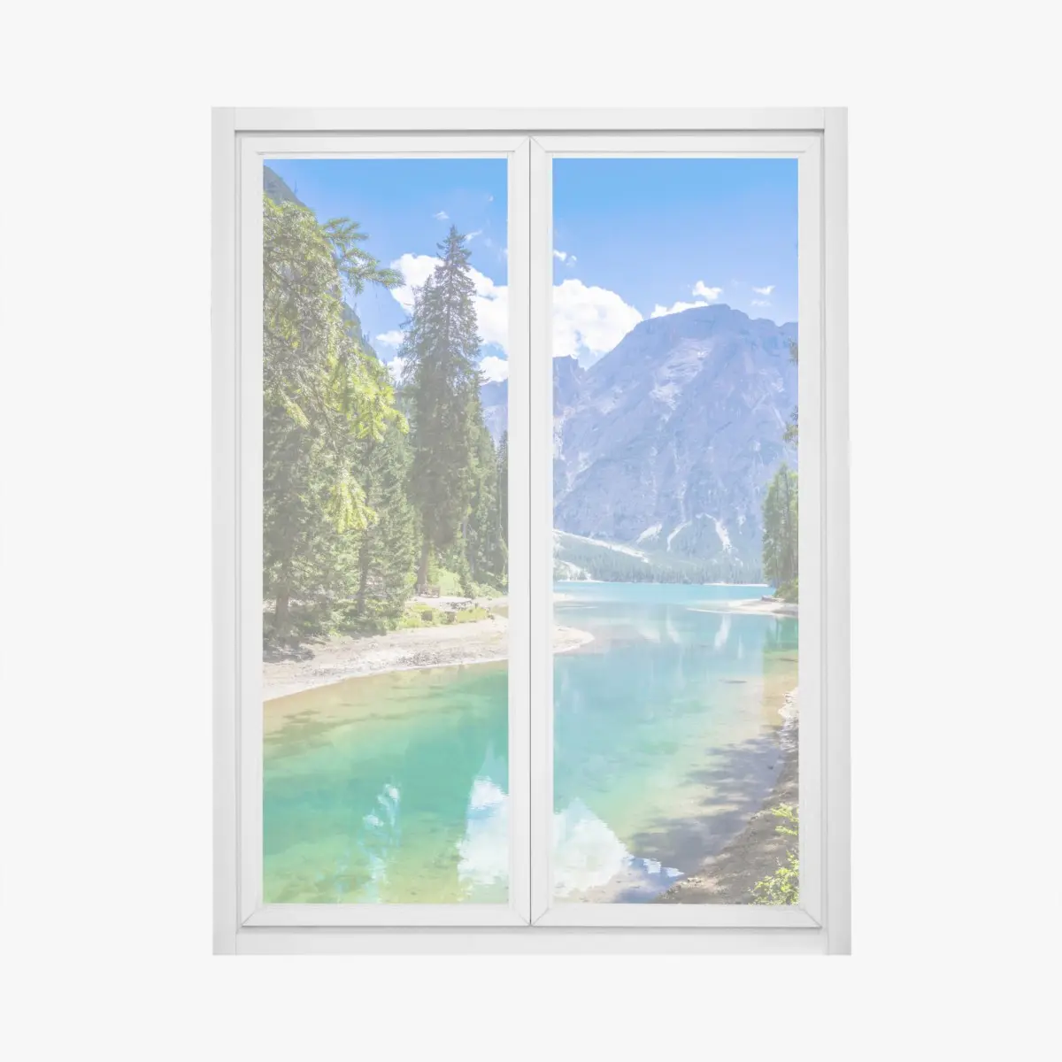 Adesivo per finestra panorama del Lago di Braies e Croda del Becco • Wallissimo® Adesivo per finestra panorama del Lago di Braies e Croda del Becco • Wallissimo®