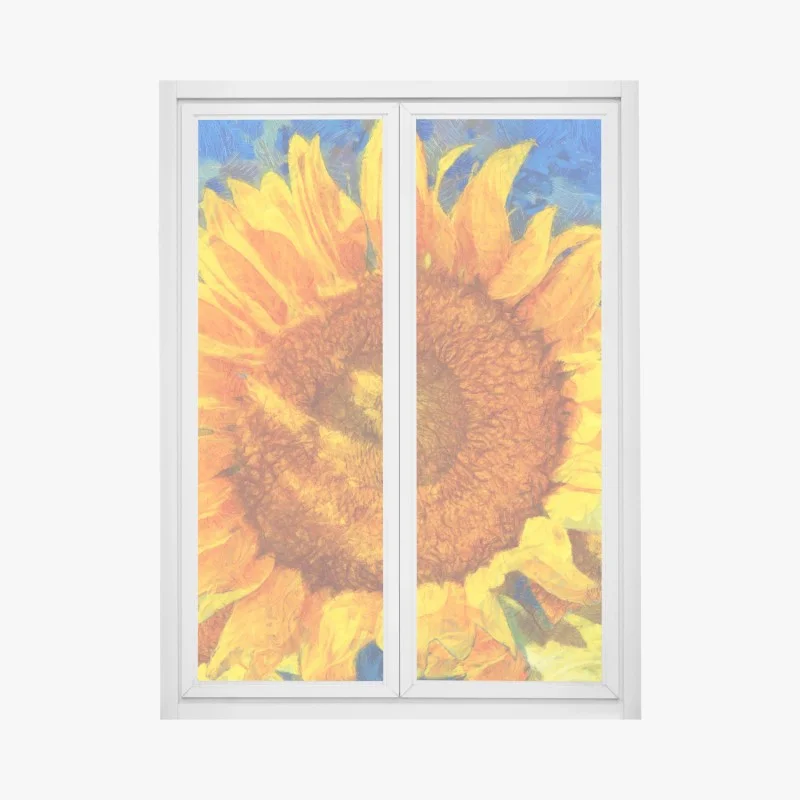 Adesivo per finestra girasoli vibranti in stile post-impressionista