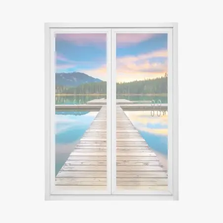 Adesivo per finestra molo verso il tramonto sul lago • Wallissimo®